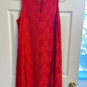 Sharagano Red Floral Lace Midi Dress